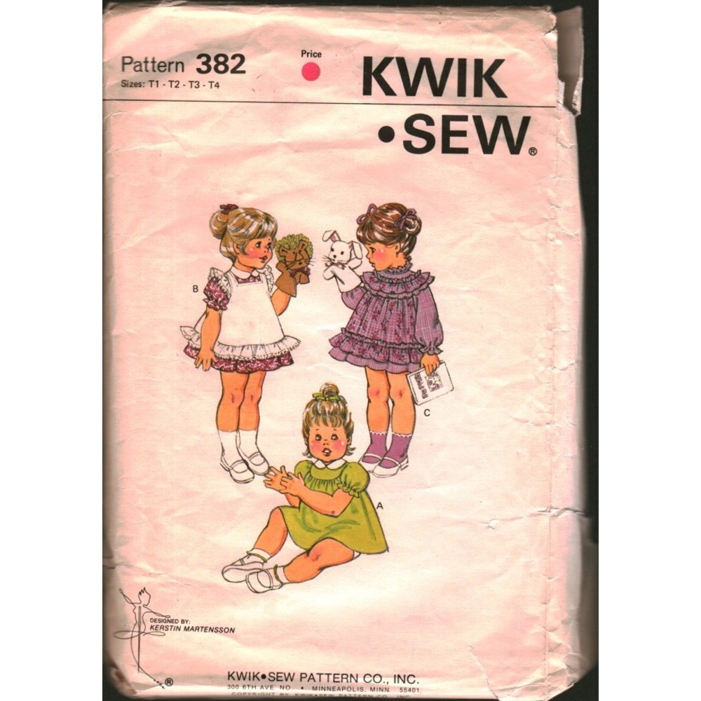 Vintage Kwik Sew 382 Toddler Dress Pinafore Sewing Pattern Sizes T1-T4 Kerstin M